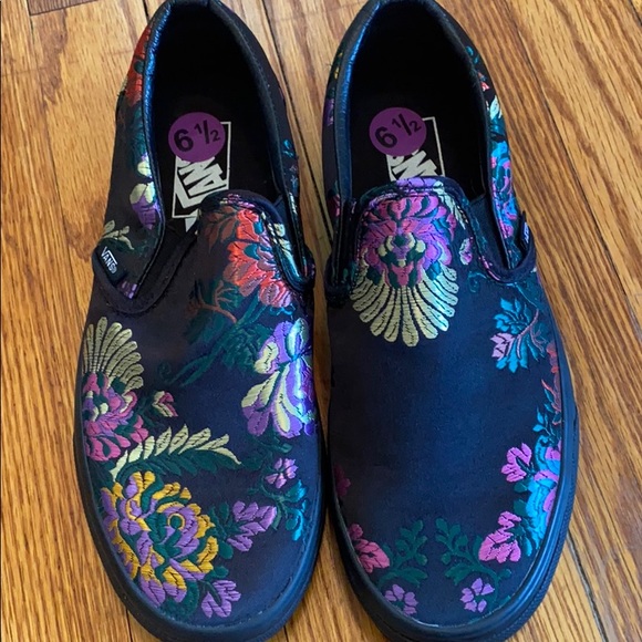 Vans Shoes - Floral Satin Vans. NEVER WORN